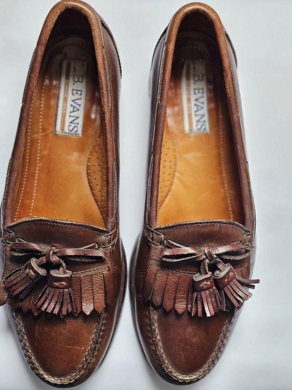 L.B. Evans Men's Brown Leather Tassel Kiltie Loafers Sz 10.5